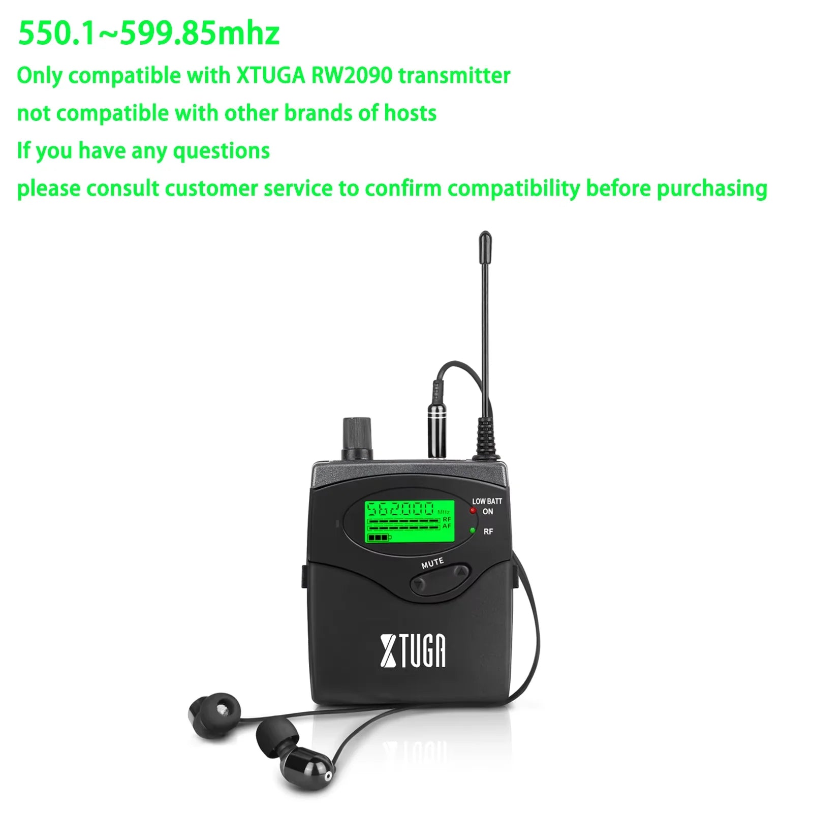 XTUGA RW2090 Wireless in Ear Monitor System Mono IEM Monitoring Dual Channel 230ftOperation Bluetooth Earphone Stage Studio Band