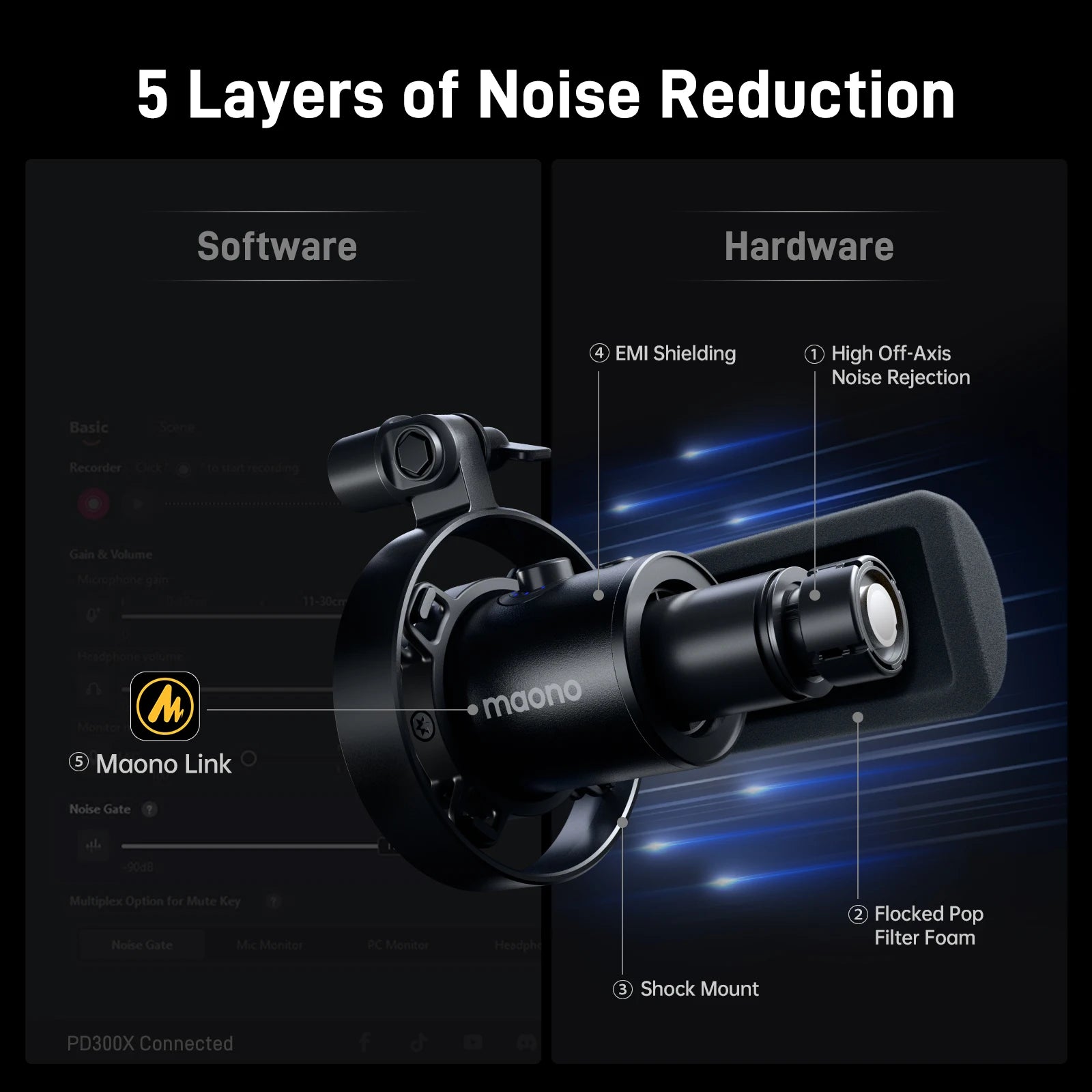 Maono PD300X Dynamic Microphone XLR USB Podcast Recording Mic 192kHz24bit for Content Creation Home Audio Studio Noise Reduction