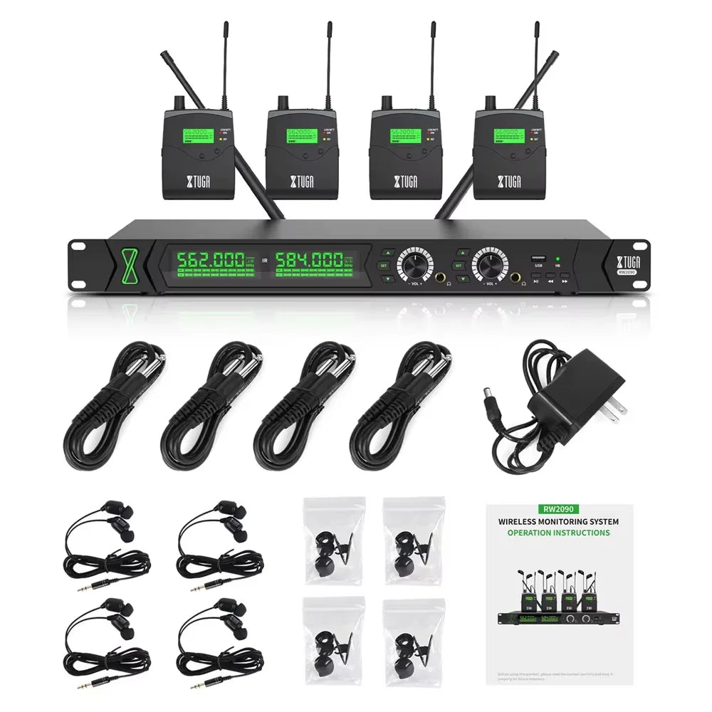 XTUGA RW2090 Wireless in Ear Monitor System Mono IEM Monitoring Dual Channel 230ftOperation Bluetooth Earphone Stage Studio Band