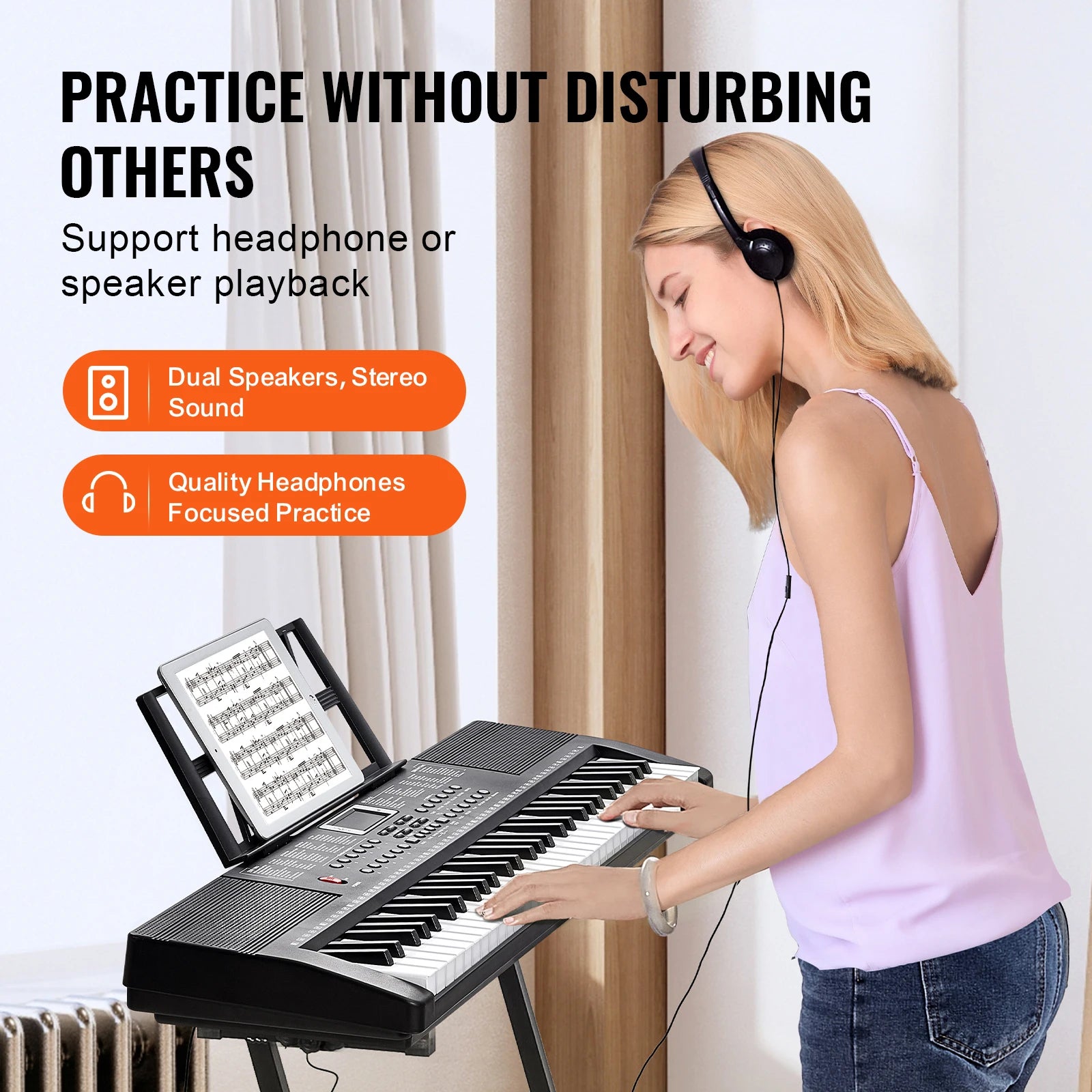 SucceBuy 61 Key Digital Keyboard Piano Electric Portable Piano 200 Tones 200 Rhythms or 600 Tones 500 Rhythms for Beginner Use