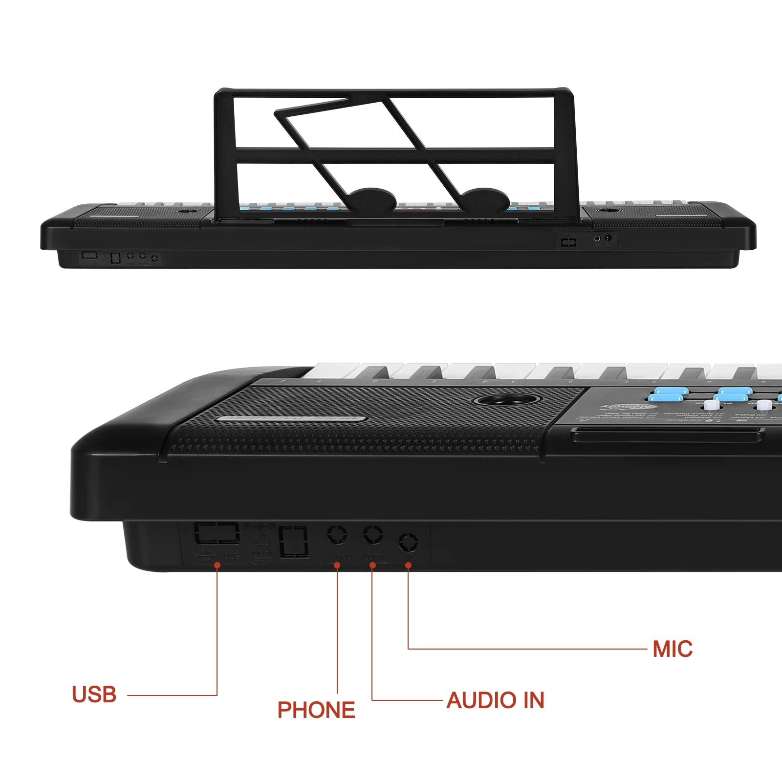 61-Keys Multifunctional Electronic Piano Keyboard for Kids, Built-in Microphone, Portable Piano Learning Tool for Beginners