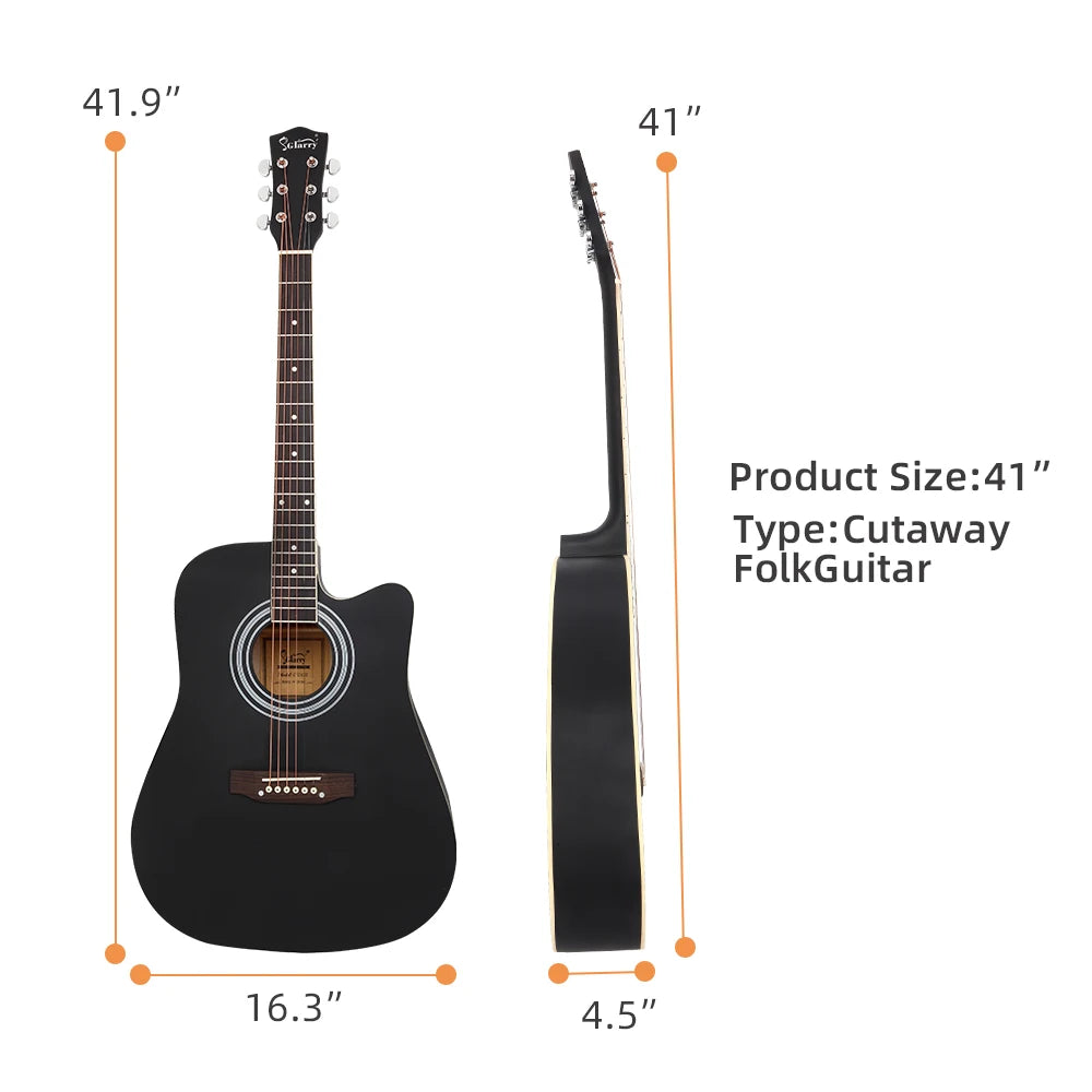 41-Inch Notch Spruce Panel Matte Edging Folk Guitar With Bag Shield Wrench Black