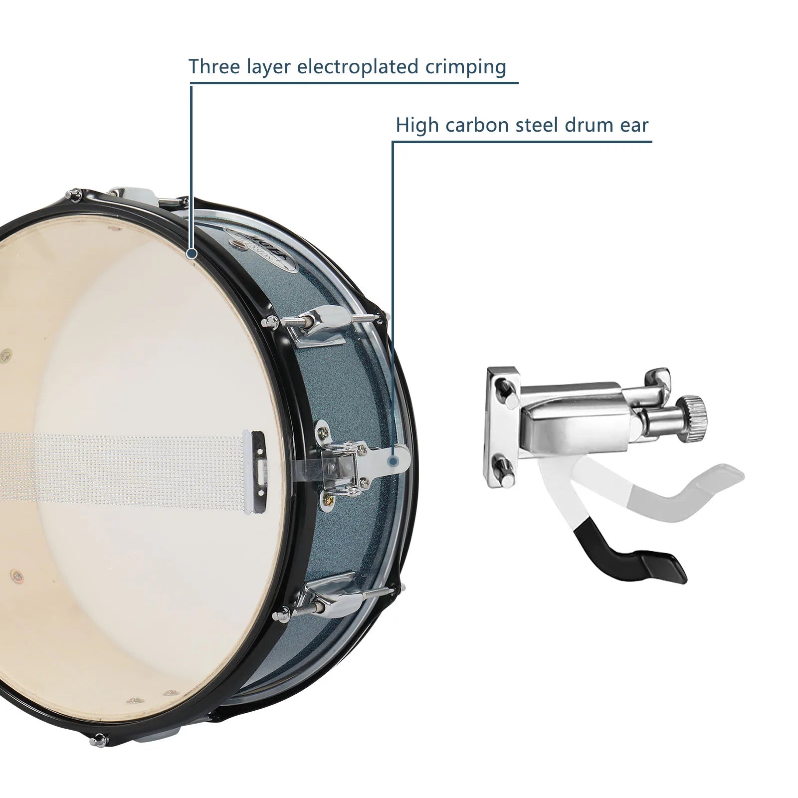 Full Size Adult Drum Set 5-Piece Black with Bass Drum, two Tom Drum, Snare Drum, Floor Tom, 16" Ride Cymbal, 14" Hi-hat Cymbals