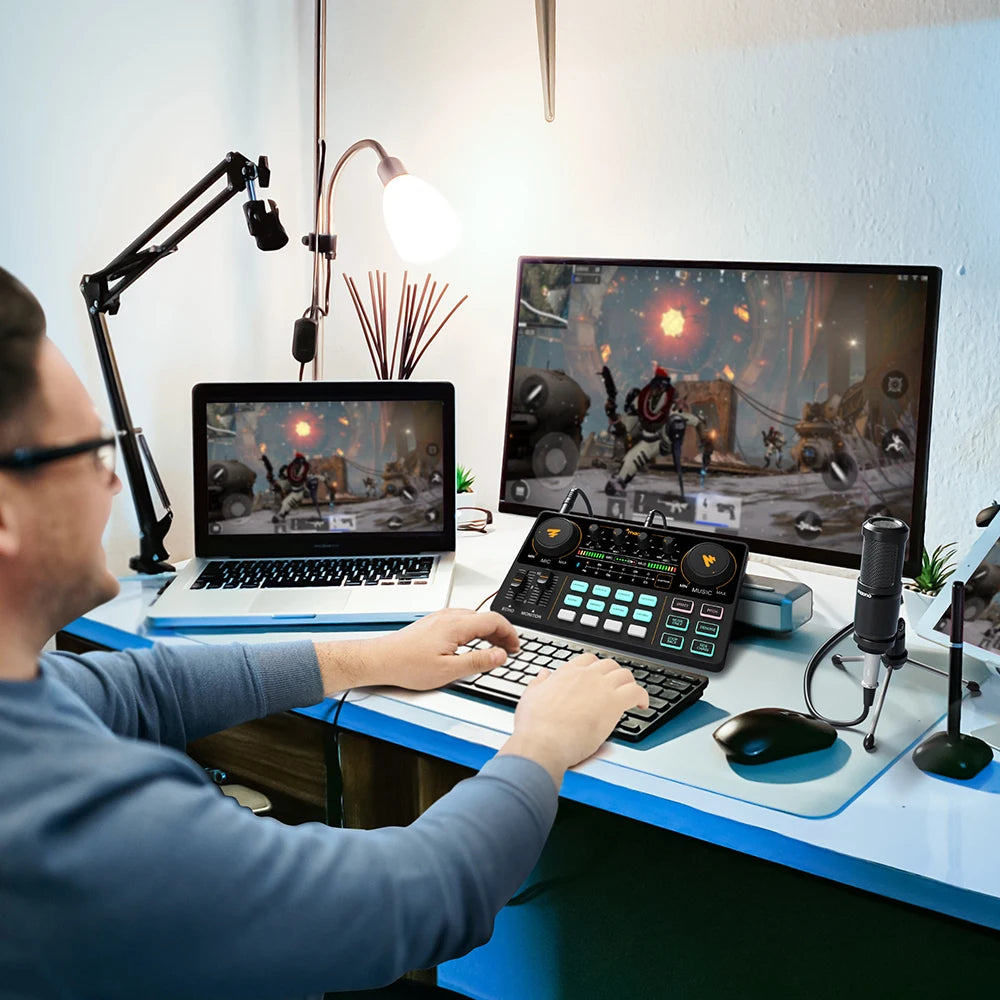 MaonoCaster Audio Interface Podcast Studio Sound Card Kit with Microphone for Live Streaming Recording Youtube PC\Phone,AM200-S1