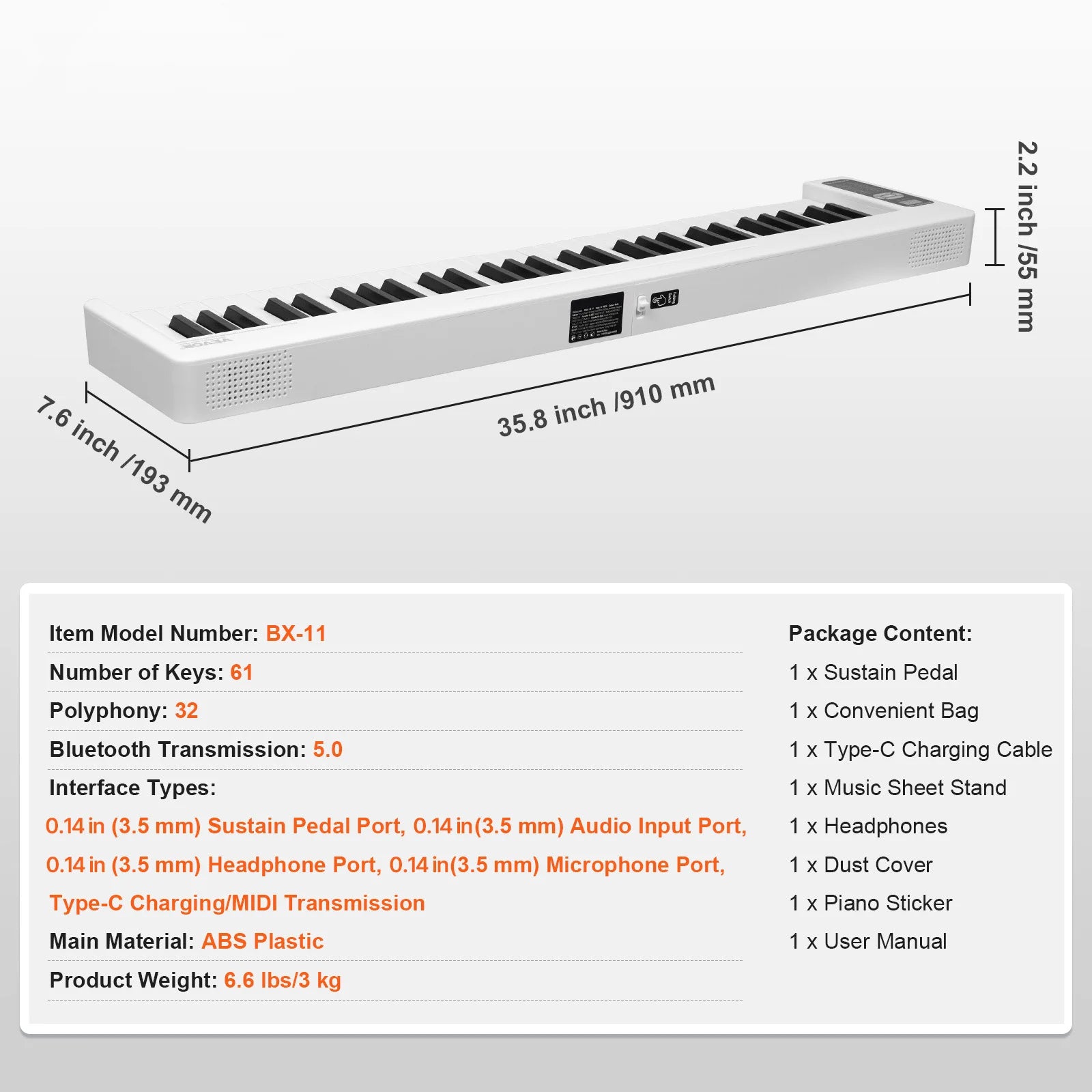 SucceBuy 61 or 88 Key Folding Keyboard Piano Bluetooth & MIDI  Electronic Digital Foldable Piano Rechargeable for Beginners Use