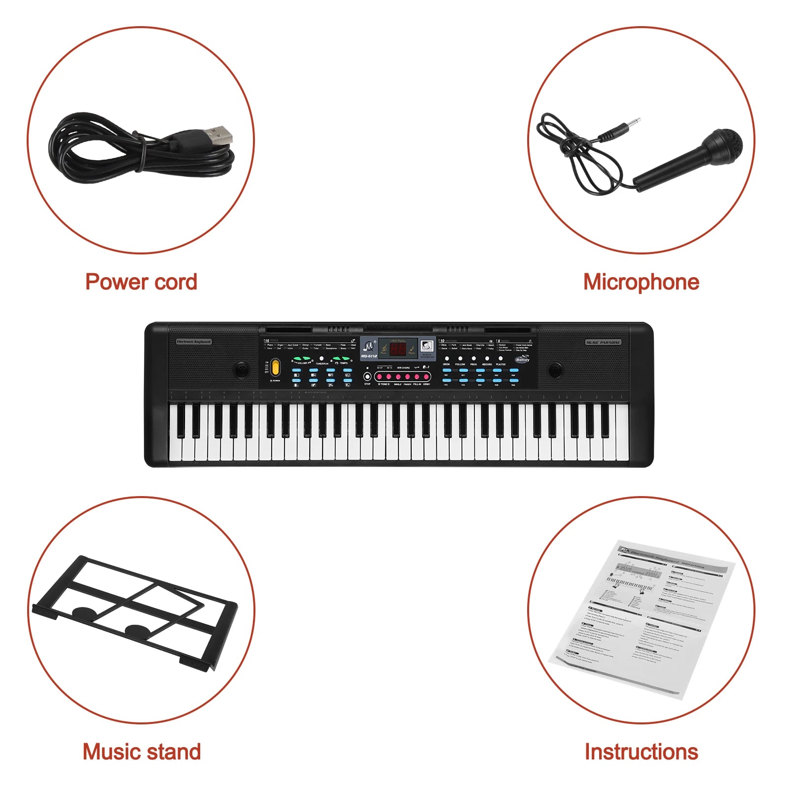 61-Keys Multifunctional Electronic Piano Keyboard for Kids, Built-in Microphone, Portable Piano Learning Tool for Beginners