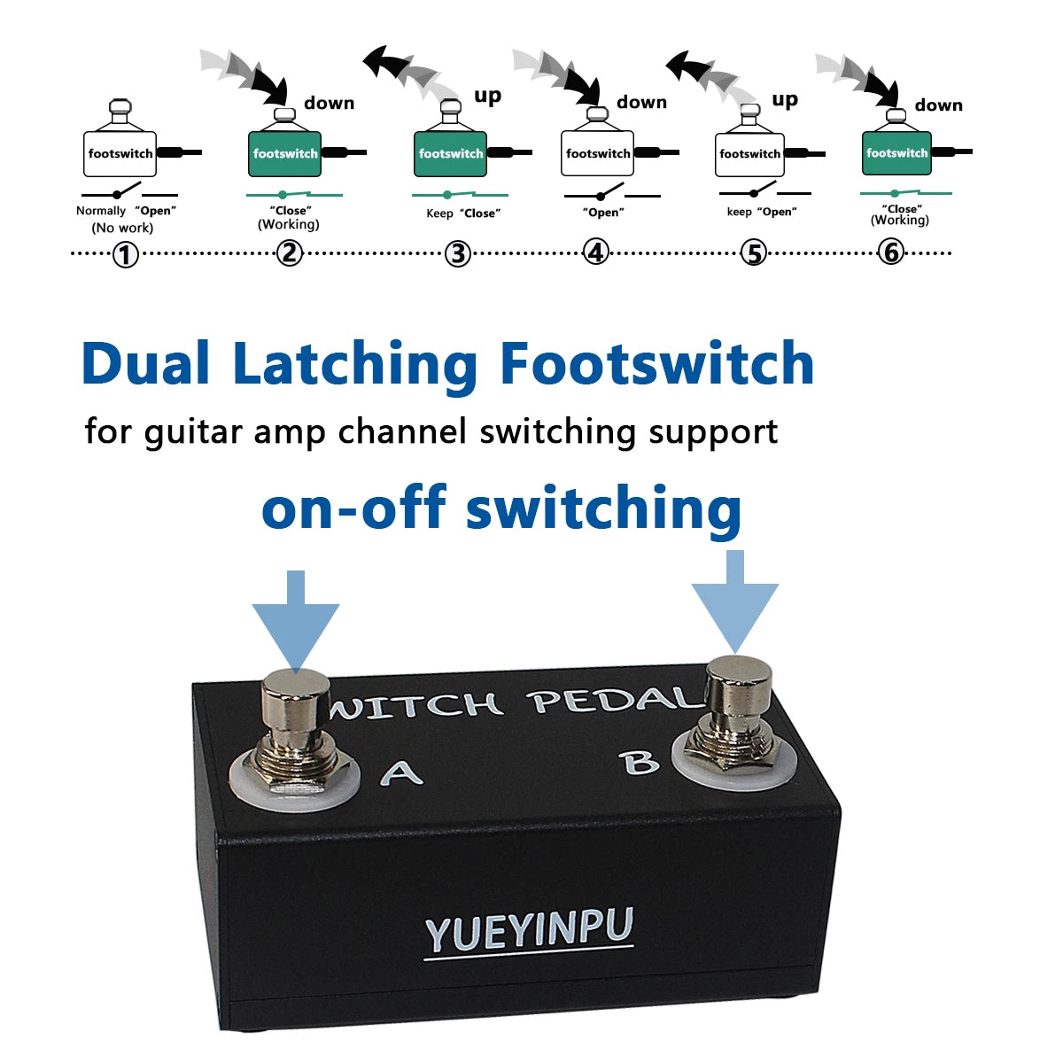Latch Dual Switch Pedal for Guitar Amps Effect Pedal Latching Type With 2m TRS Cable Music Instrument Accessories