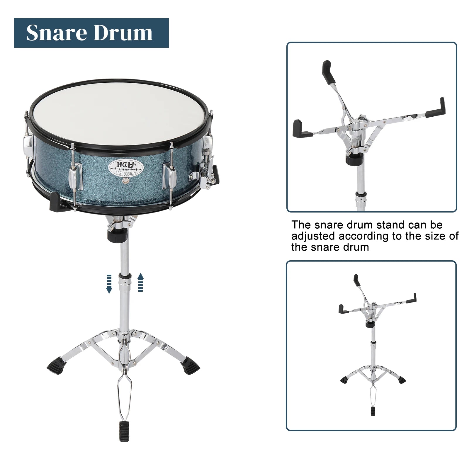 Full Size Adult Drum Set 5-Piece Black with Bass Drum, two Tom Drum, Snare Drum, Floor Tom, 16" Ride Cymbal, 14" Hi-hat Cymbals