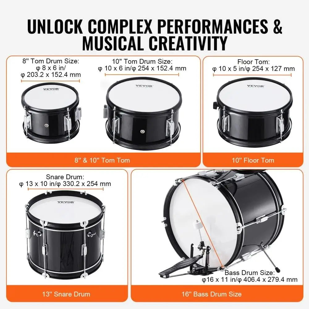 5-Piece Kids Drum Set, 16 Beginner Kit with Bass,, Snare, Cymbal & Hi-Hat, Adjustable Throne, Pedal & Sticks - Black