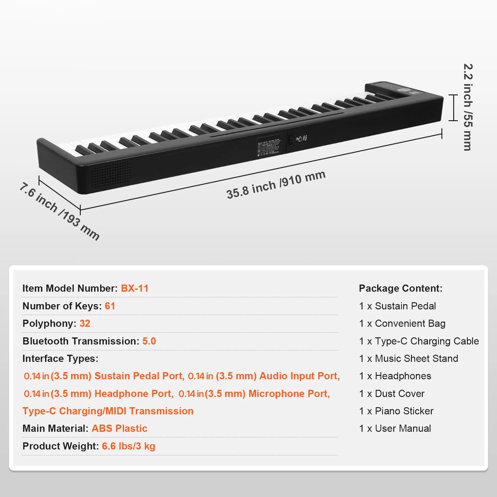 SucceBuy 61 or 88 Key Folding Keyboard Piano Bluetooth & MIDI  Electronic Digital Foldable Piano Rechargeable for Beginners Use