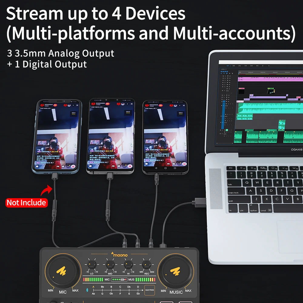 MaonoCaster Audio Interface Podcast Studio Sound Card Kit with Microphone for Live Streaming Recording Youtube PC\Phone,AM200-S1