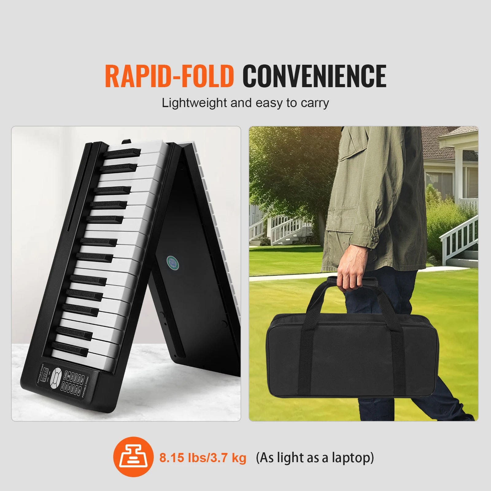 SucceBuy 61 or 88 Key Folding Keyboard Piano Bluetooth & MIDI  Electronic Digital Foldable Piano Rechargeable for Beginners Use