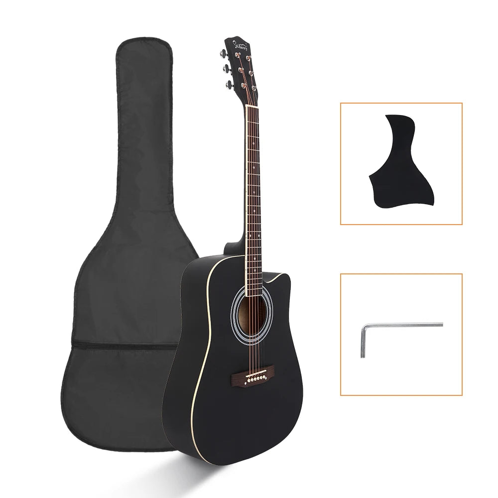 41-Inch Notch Spruce Panel Matte Edging Folk Guitar With Bag Shield Wrench Black