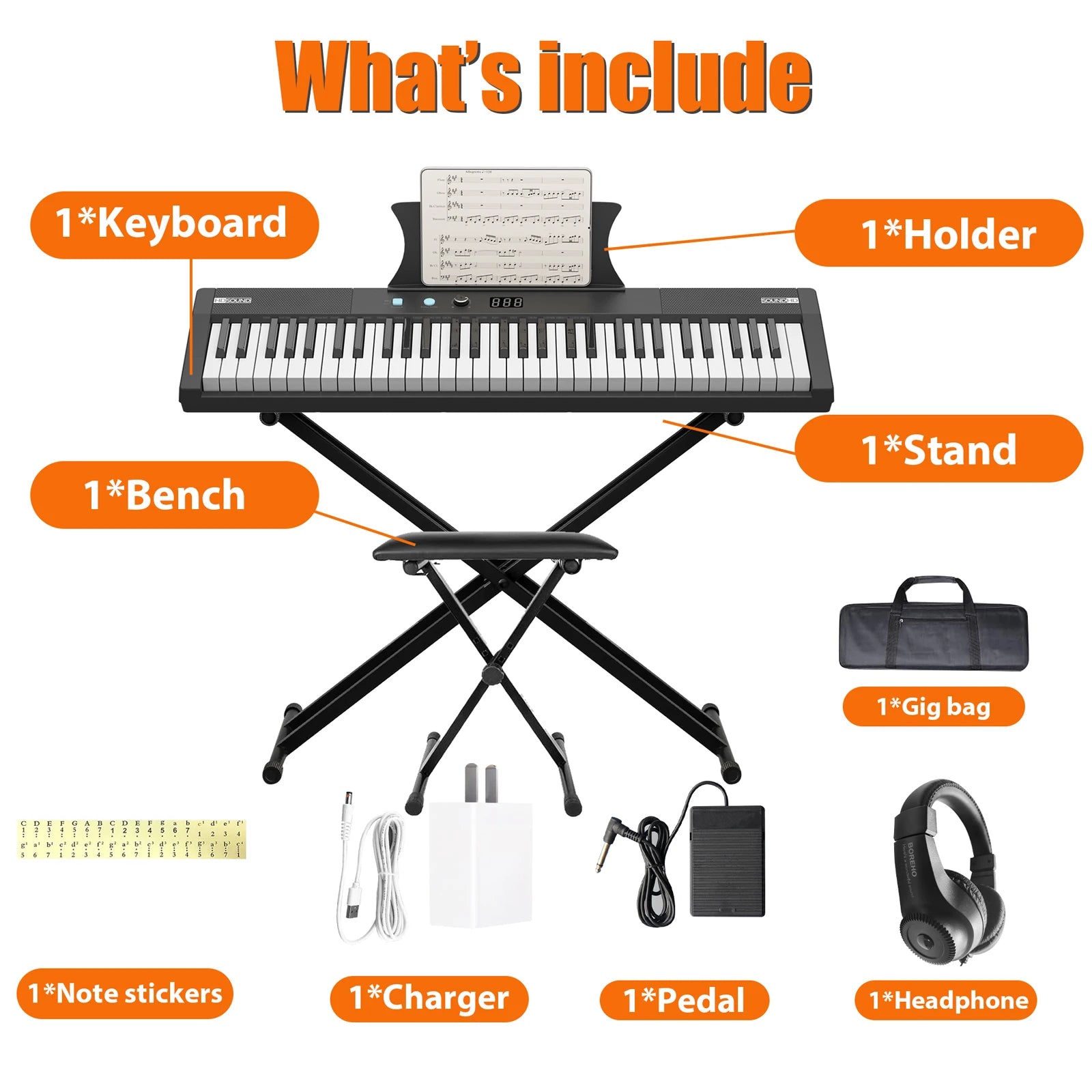 61 Key Keyboard Piano, Protable Electric Semi-Weighted Piano Keyboard For Beginner Professional, Built In Speakers