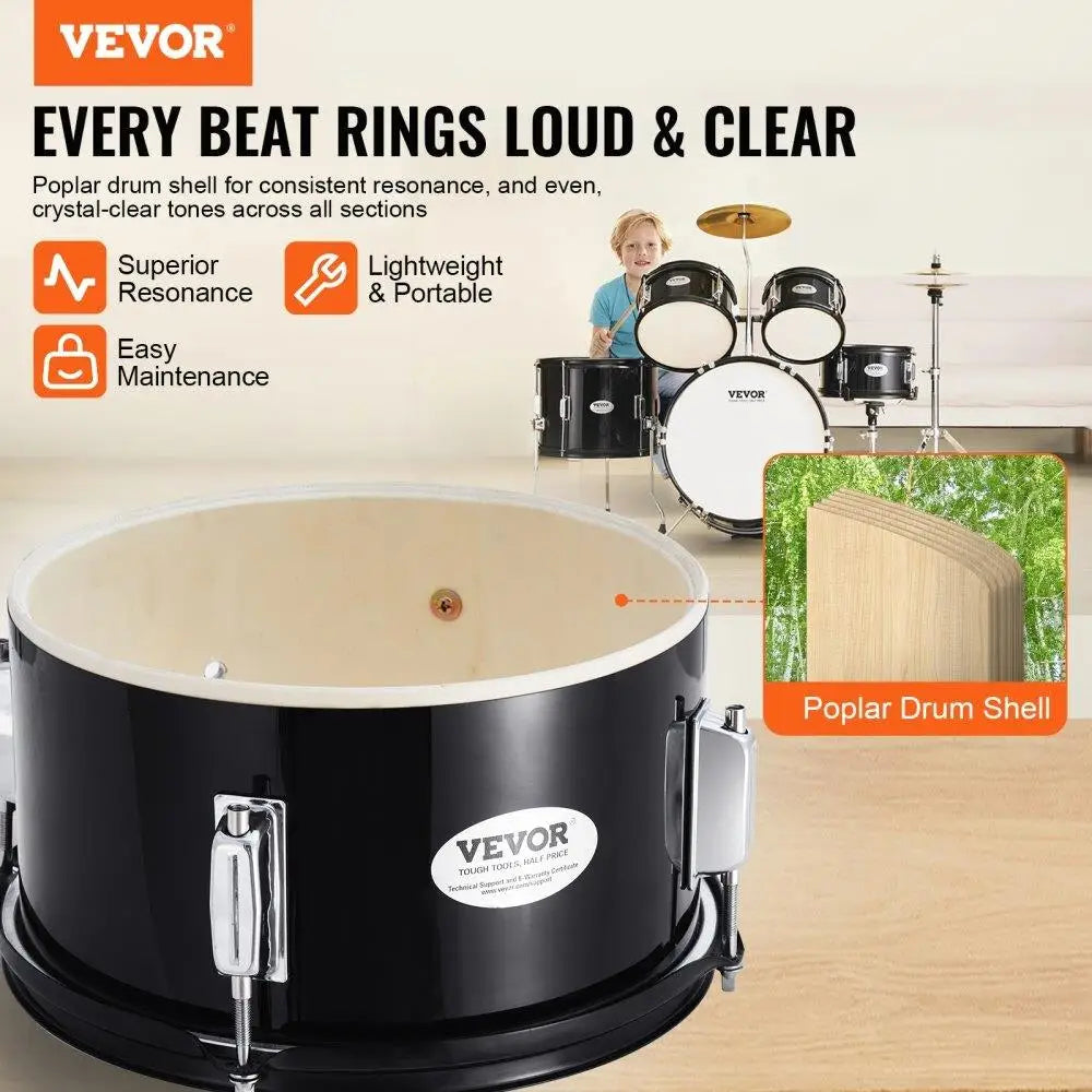 5-Piece Kids Drum Set, 16 Beginner Kit with Bass,, Snare, Cymbal & Hi-Hat, Adjustable Throne, Pedal & Sticks - Black