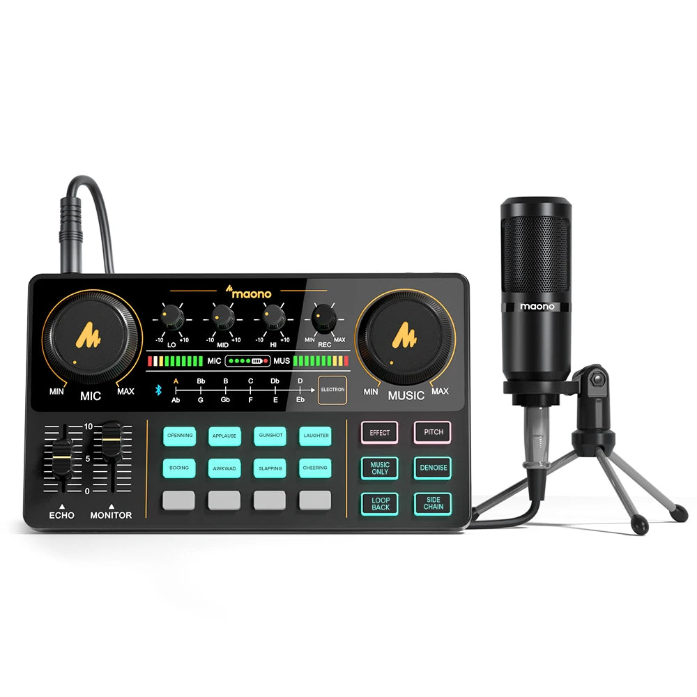 MaonoCaster Audio Interface Podcast Studio Sound Card Kit with Microphone for Live Streaming Recording Youtube PC\Phone,AM200-S1