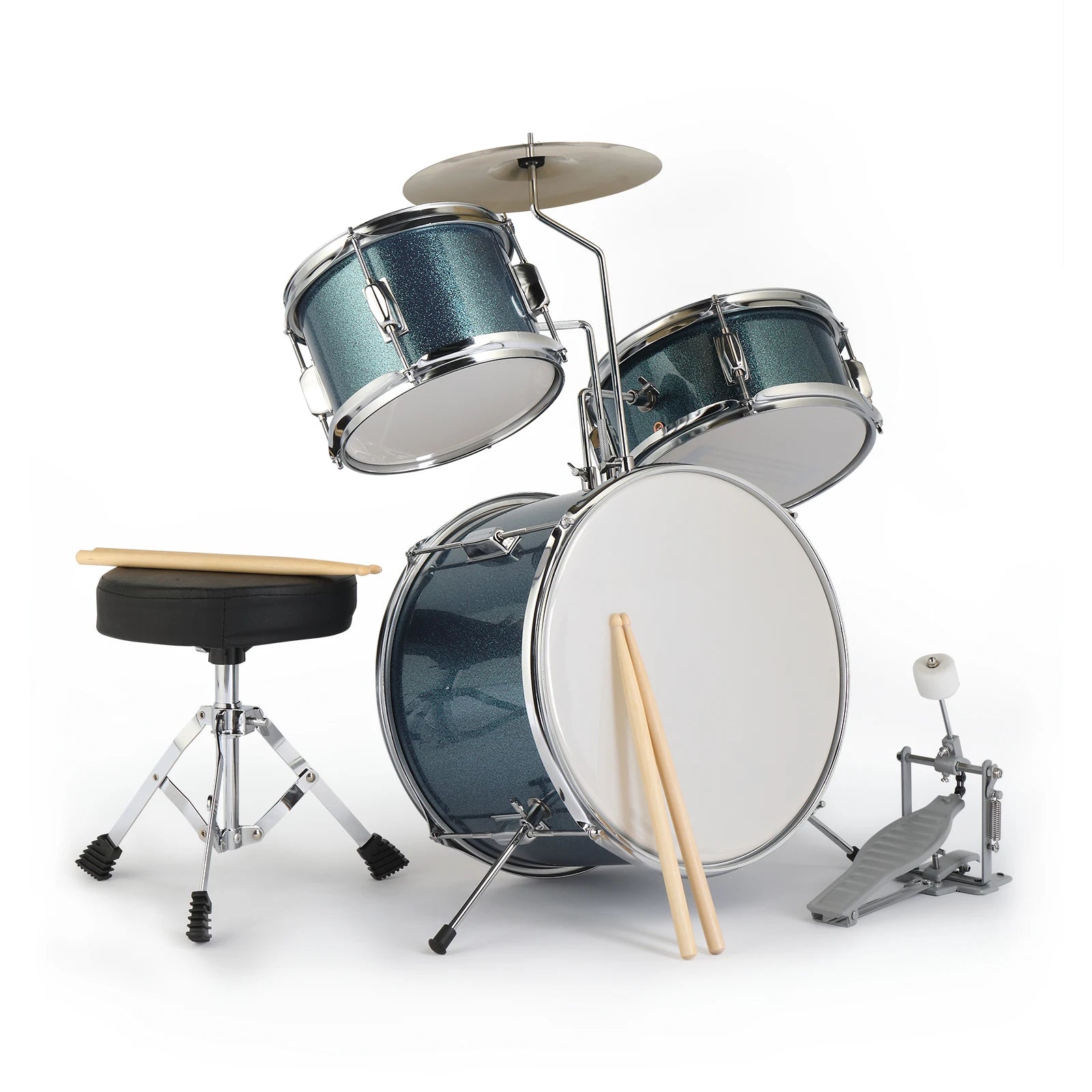14"x10" 3-Pieces Junior Kids Drum Set Kit With Pedal, Drum Stick, Wrench and Drum Stool